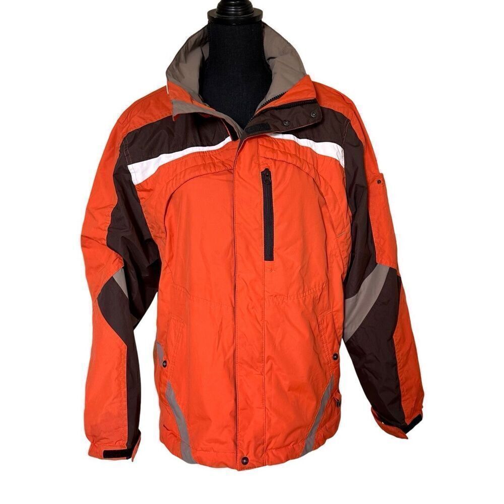 Protection System Jacket Orange & Brown Hooded Insulated Pockets Zipper Sz Boys